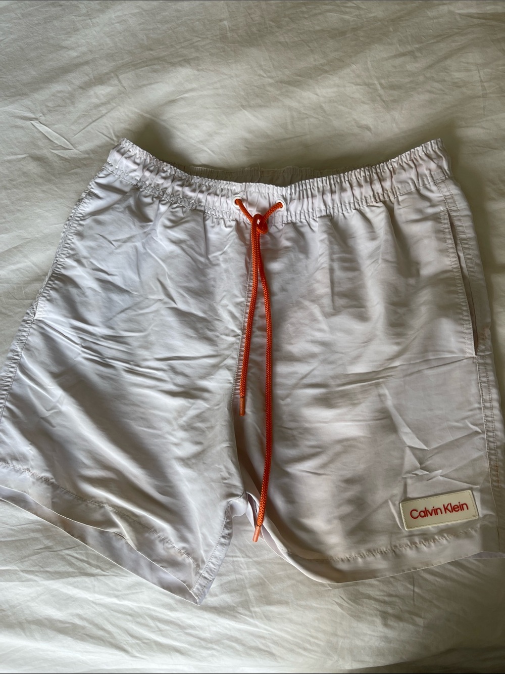 Calvin Klein White Swim Shorts with Orange Drawstring